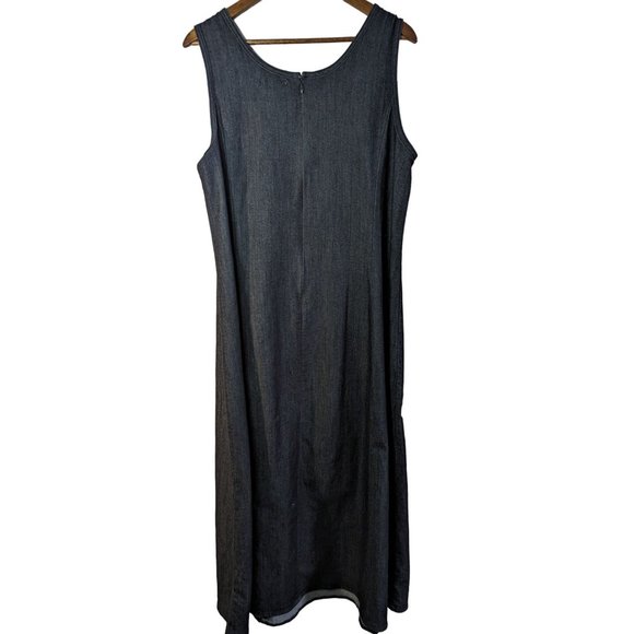 Jessica London Denim Modest Sleeveless Jumper Dress Embroidered Flowers sz 18W - Picture 3 of 6